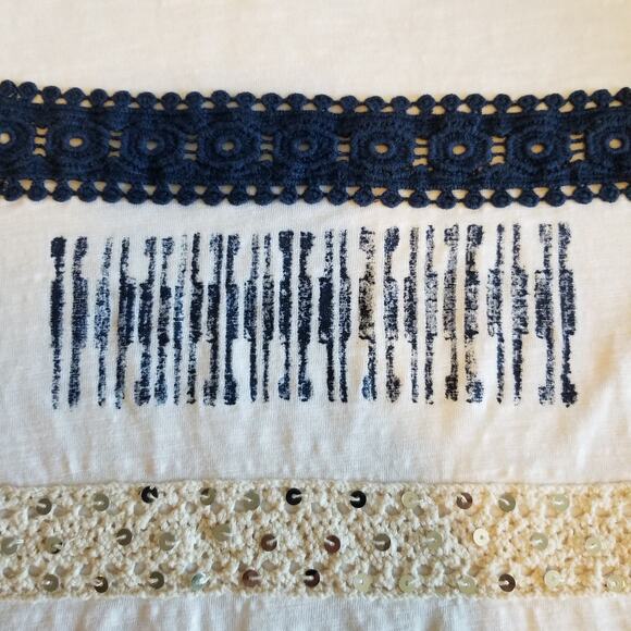 Zenergy by Chico's Tassel Embroidered Embellished T-Shirt White Size XL - Picture 6 of 9